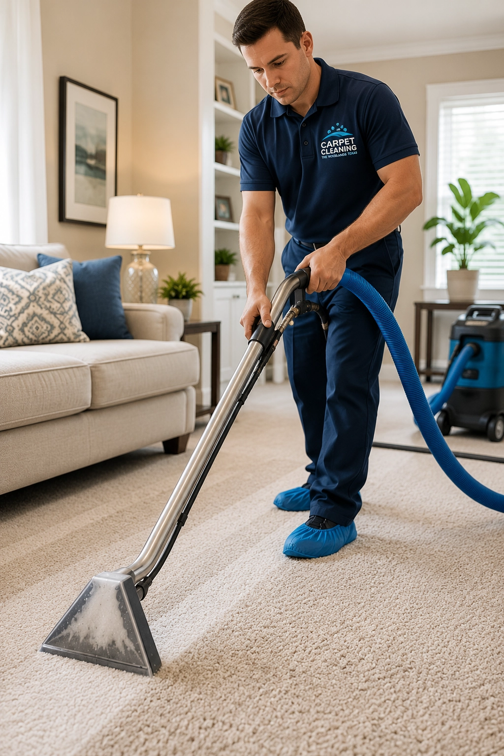 Professional carpet cleaning technician in The Woodlands Texas