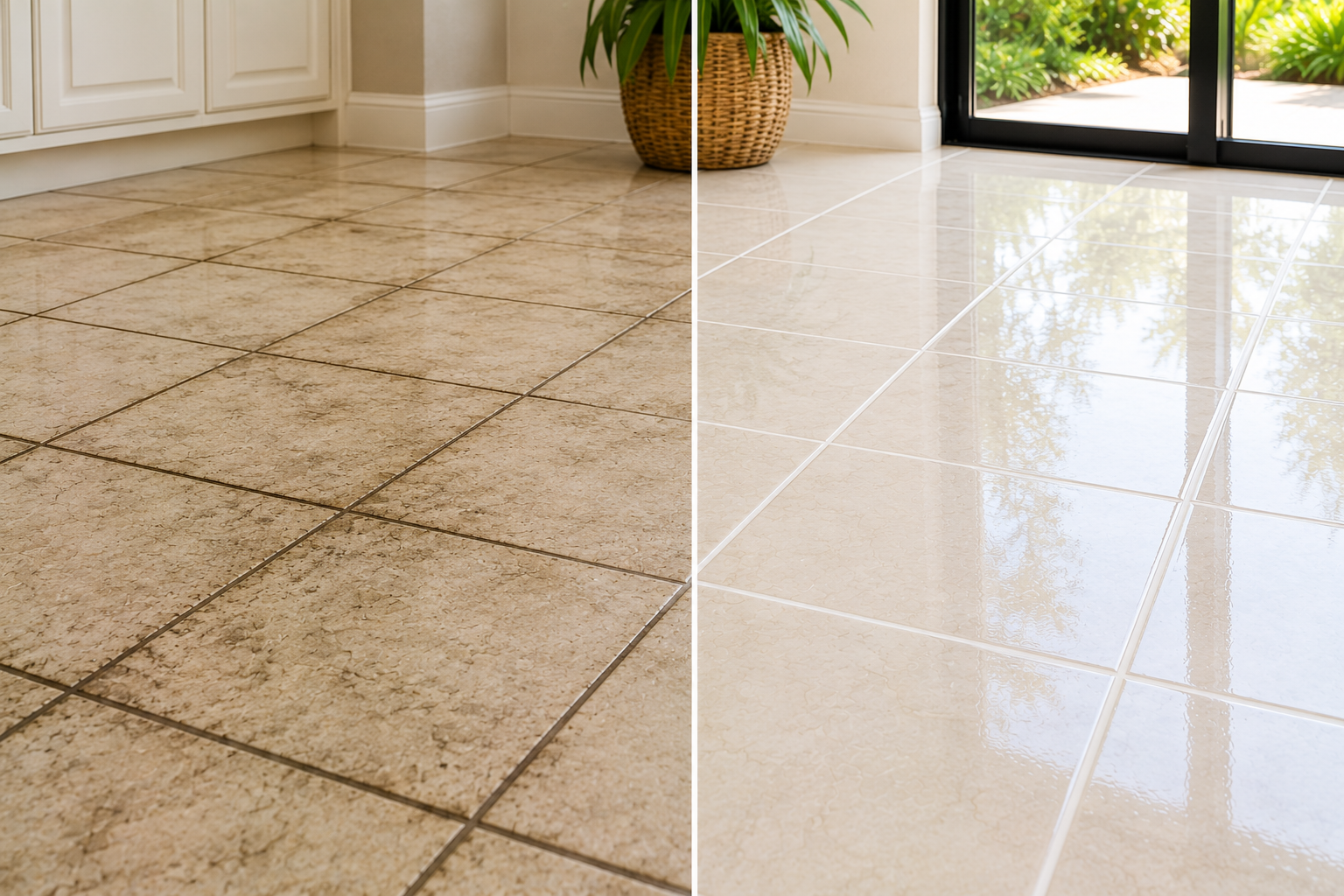 Clean tile and grout after professional restoration
